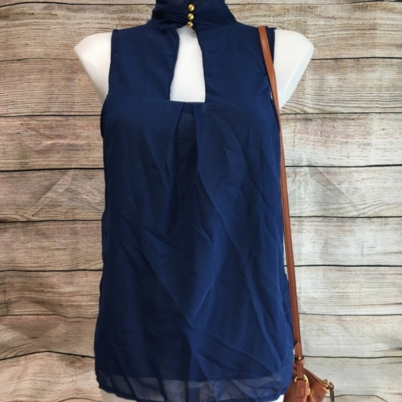 New Navy Blue Cutout Dressy Tank Top - Picture 1 of 5